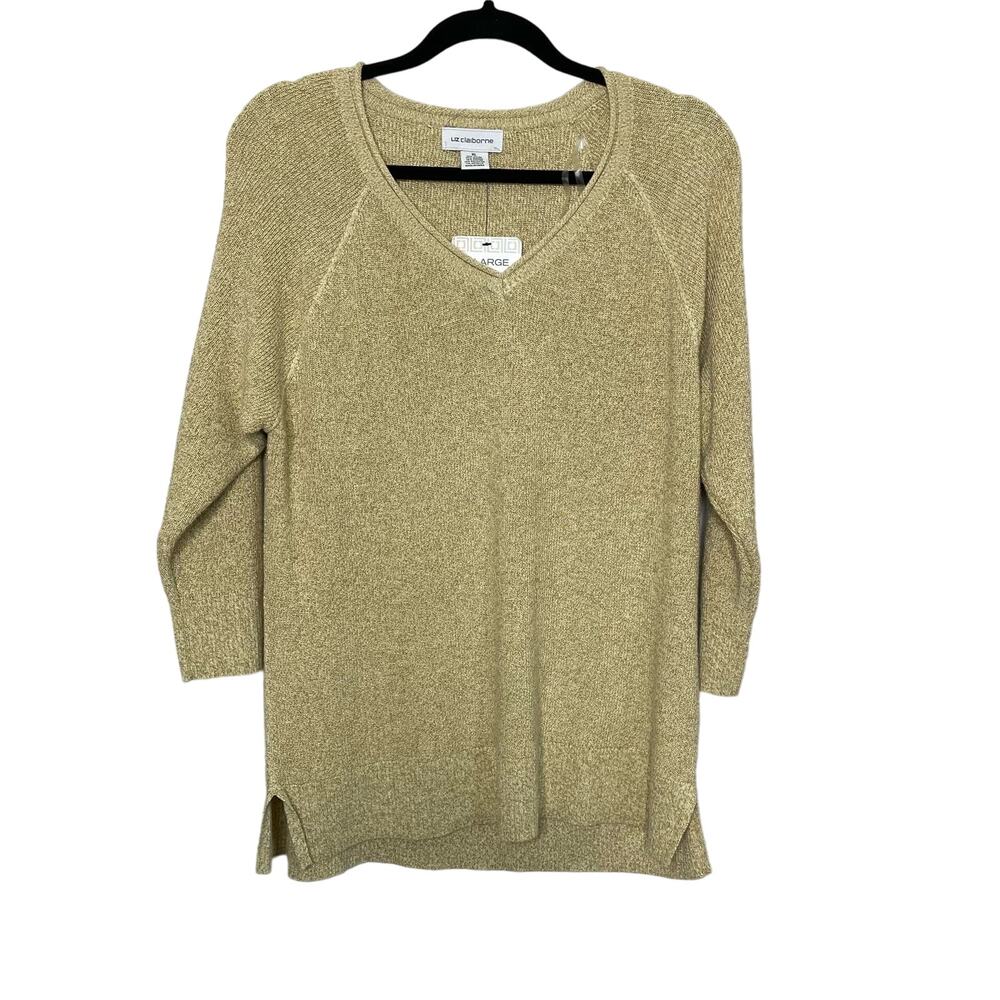Liz Claiborne Sweater Pullover Raglan Sleeve Knit Gold Shiny Sparkle XL NWT New